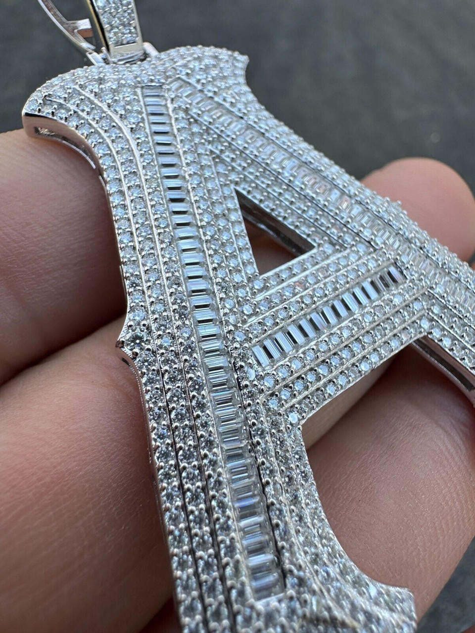 MOISSANITE A - Z Initials Gothic Letter Iced Out Pendant - 925 Silver - Large 2.75"