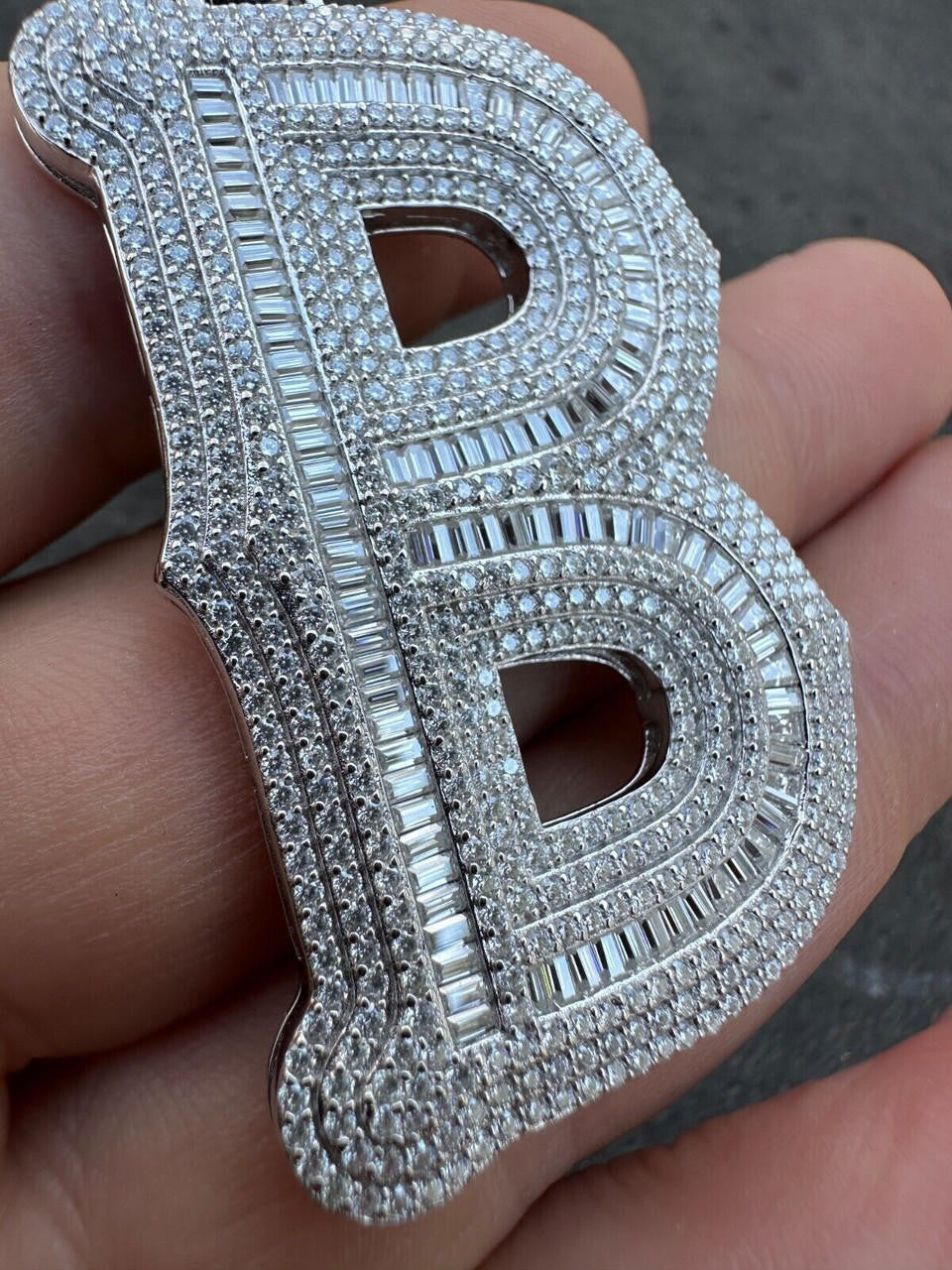 MOISSANITE A - Z Initials Gothic Letter Iced Out Pendant - 925 Silver - Large 2.75"