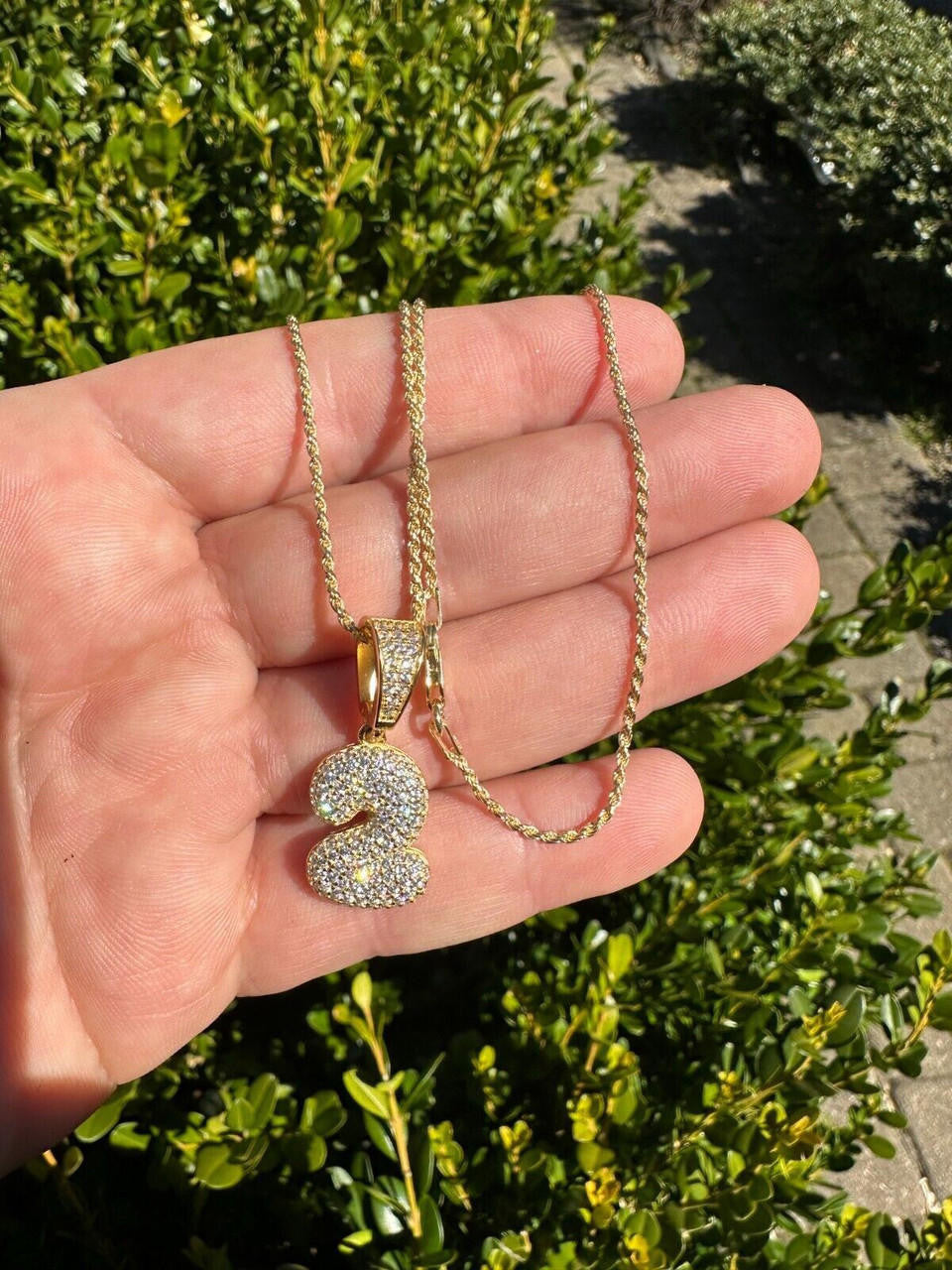 0-9 Bubble Numbers Iced Out Pendant - 14k Yellow/Rose Gold Vermeil Or 925 Silver - CZ Stones - Small 1"