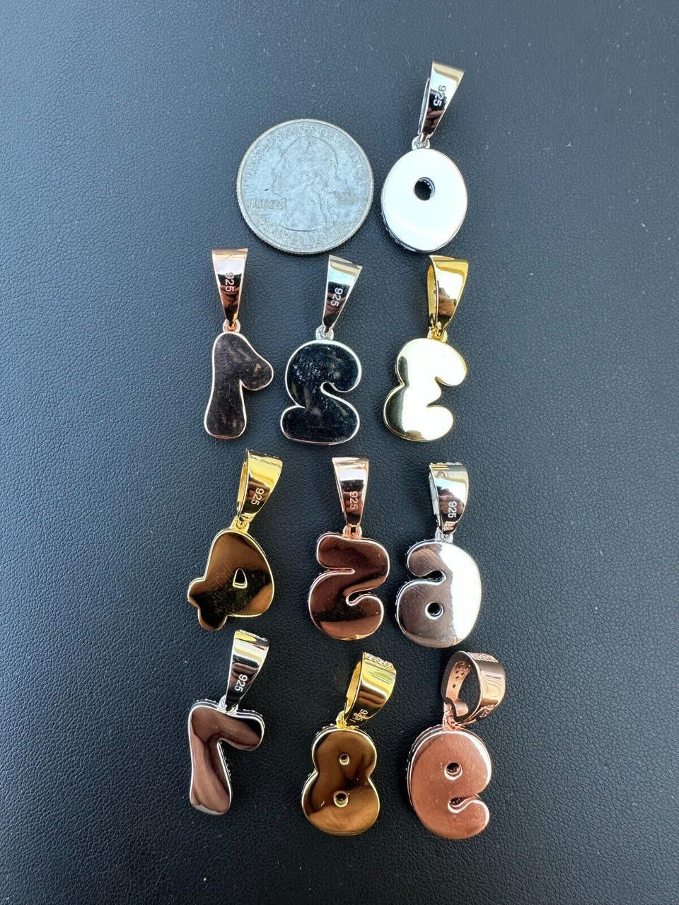 0-9 Bubble Numbers Iced Out Pendant - 14k Yellow/Rose Gold Vermeil Or 925 Silver - CZ Stones - Small 1"
