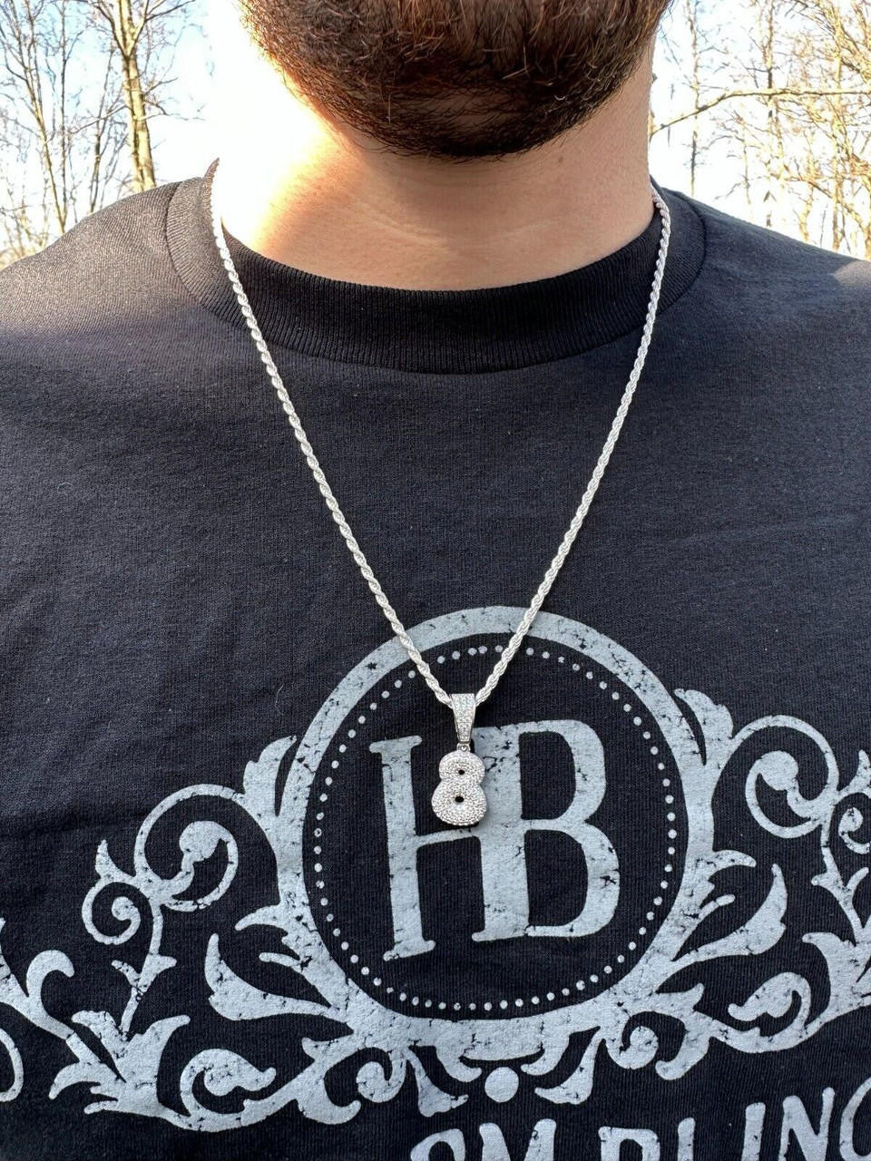0-9 Bubble Numbers Iced Out Pendant - 14k Yellow/Rose Gold Vermeil Or 925 Silver - CZ Stones - Small 1"