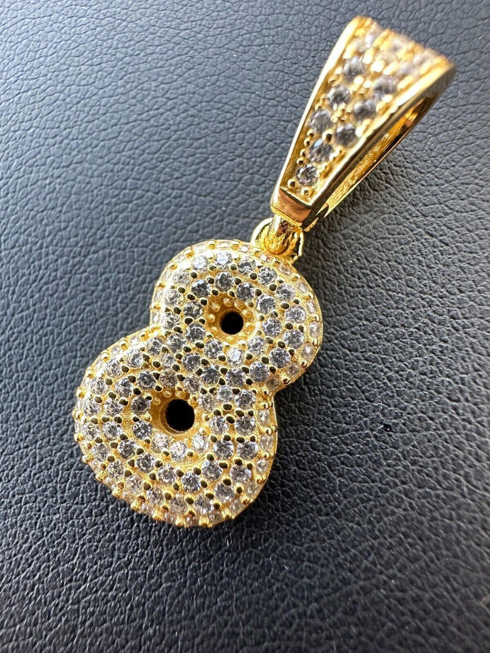 0-9 Bubble Numbers Iced Out Pendant - 14k Yellow/Rose Gold Vermeil Or 925 Silver - CZ Stones - Small 1"