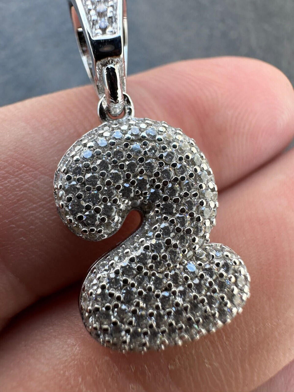 0-9 Bubble Numbers Iced Out Pendant - 14k Yellow/Rose Gold Vermeil Or 925 Silver - CZ Stones - Small 1"