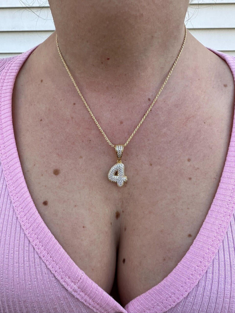 0-9 Bubble Numbers Iced Out Pendant - 14k Yellow/Rose Gold Vermeil Or 925 Silver - CZ Stones - Small 1"