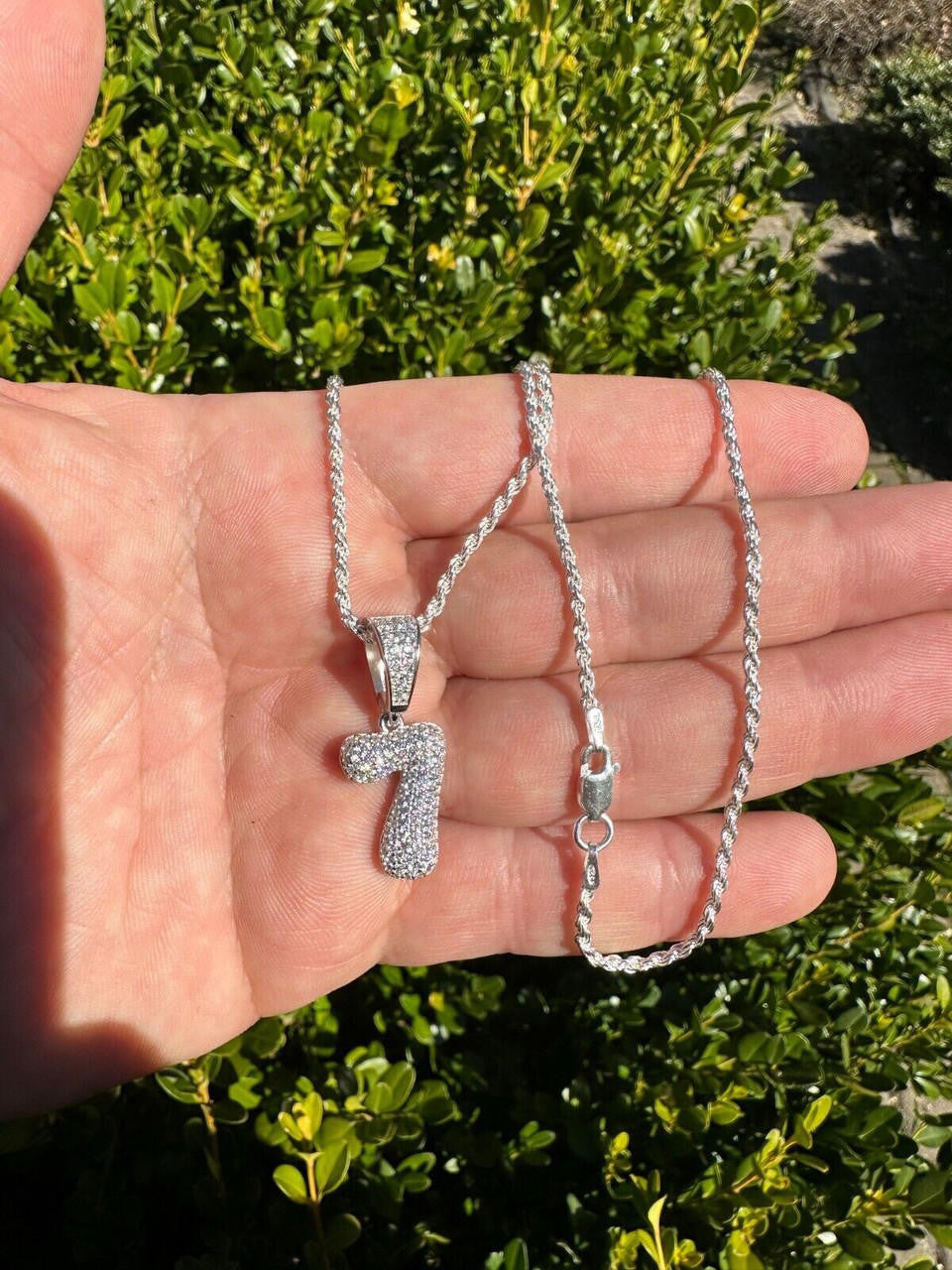 0-9 Bubble Numbers Iced Out Pendant - 14k Yellow/Rose Gold Vermeil Or 925 Silver - CZ Stones - Small 1"