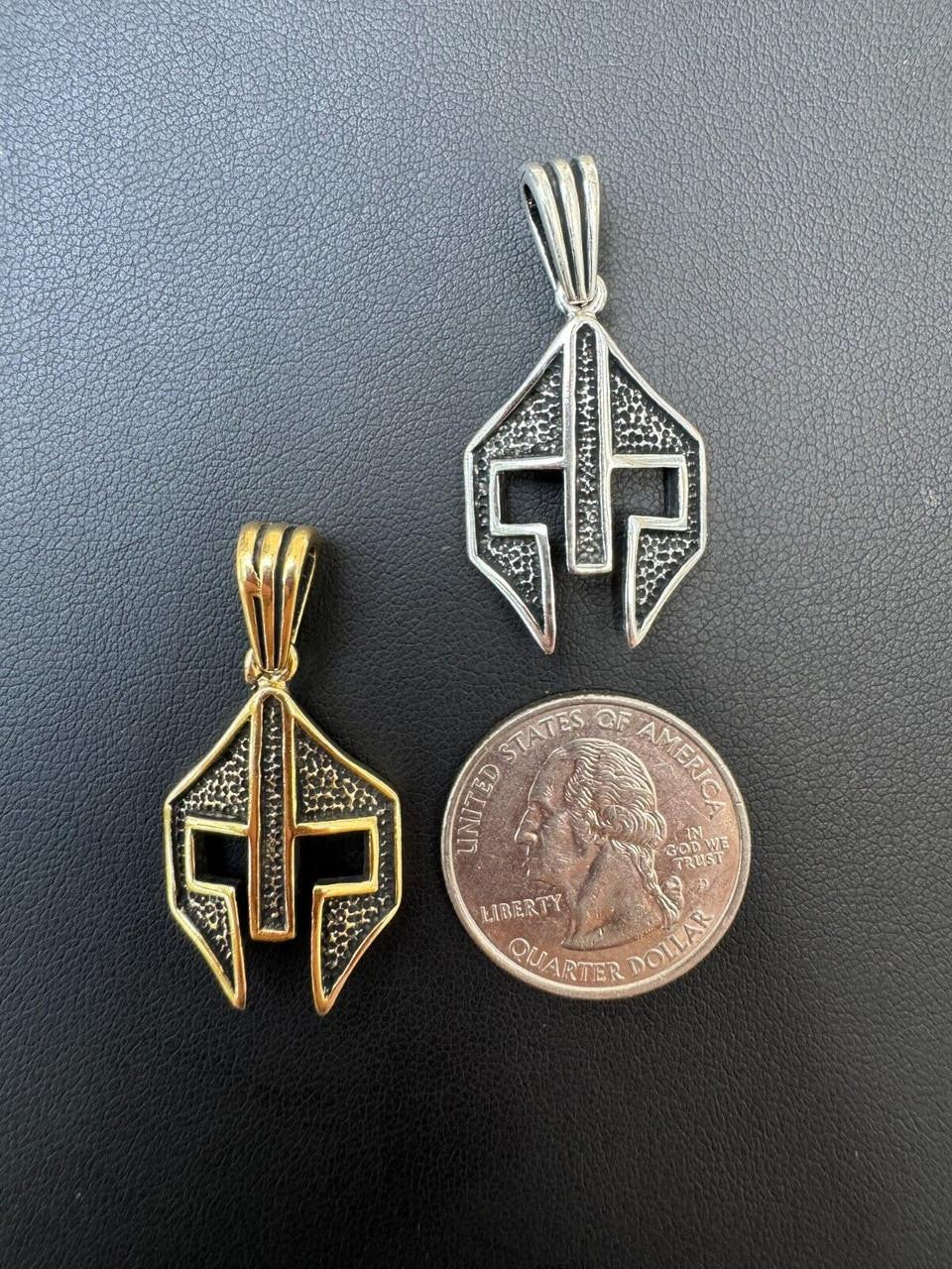 Spartan Gladiator Helmet Pendant - 14k Gold Vermeil Or Oxidized 925 Silver - Small 1.5"