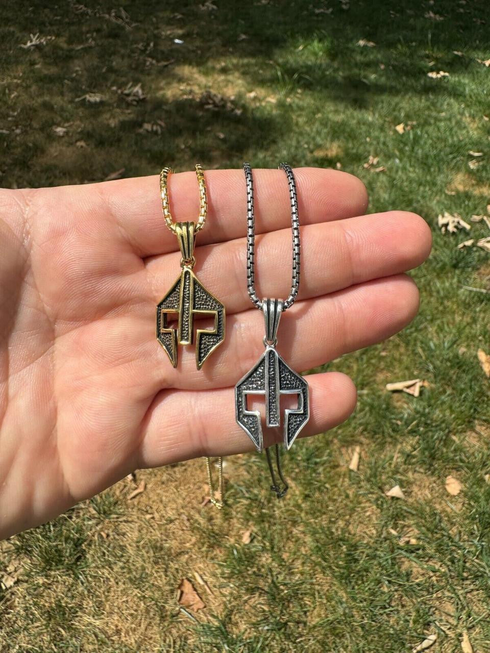 Spartan Gladiator Helmet Pendant - 14k Gold Vermeil Or Oxidized 925 Silver - Small 1.5"