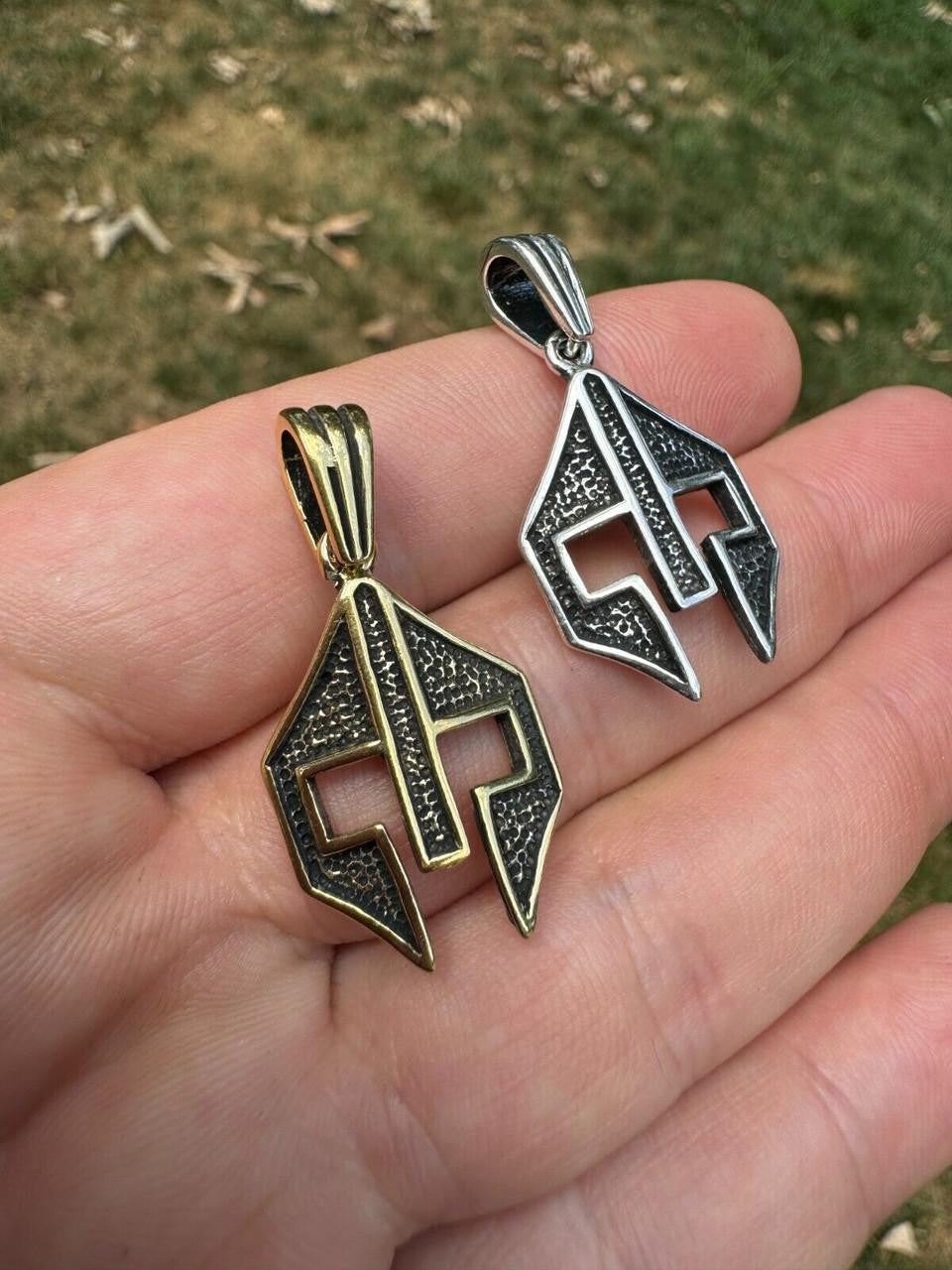 Spartan Gladiator Helmet Pendant - 14k Gold Vermeil Or Oxidized 925 Silver - Small 1.5"