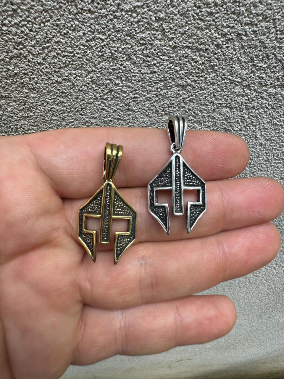 Spartan Gladiator Helmet Pendant - 14k Gold Vermeil Or Oxidized 925 Silver - Small 1.5"