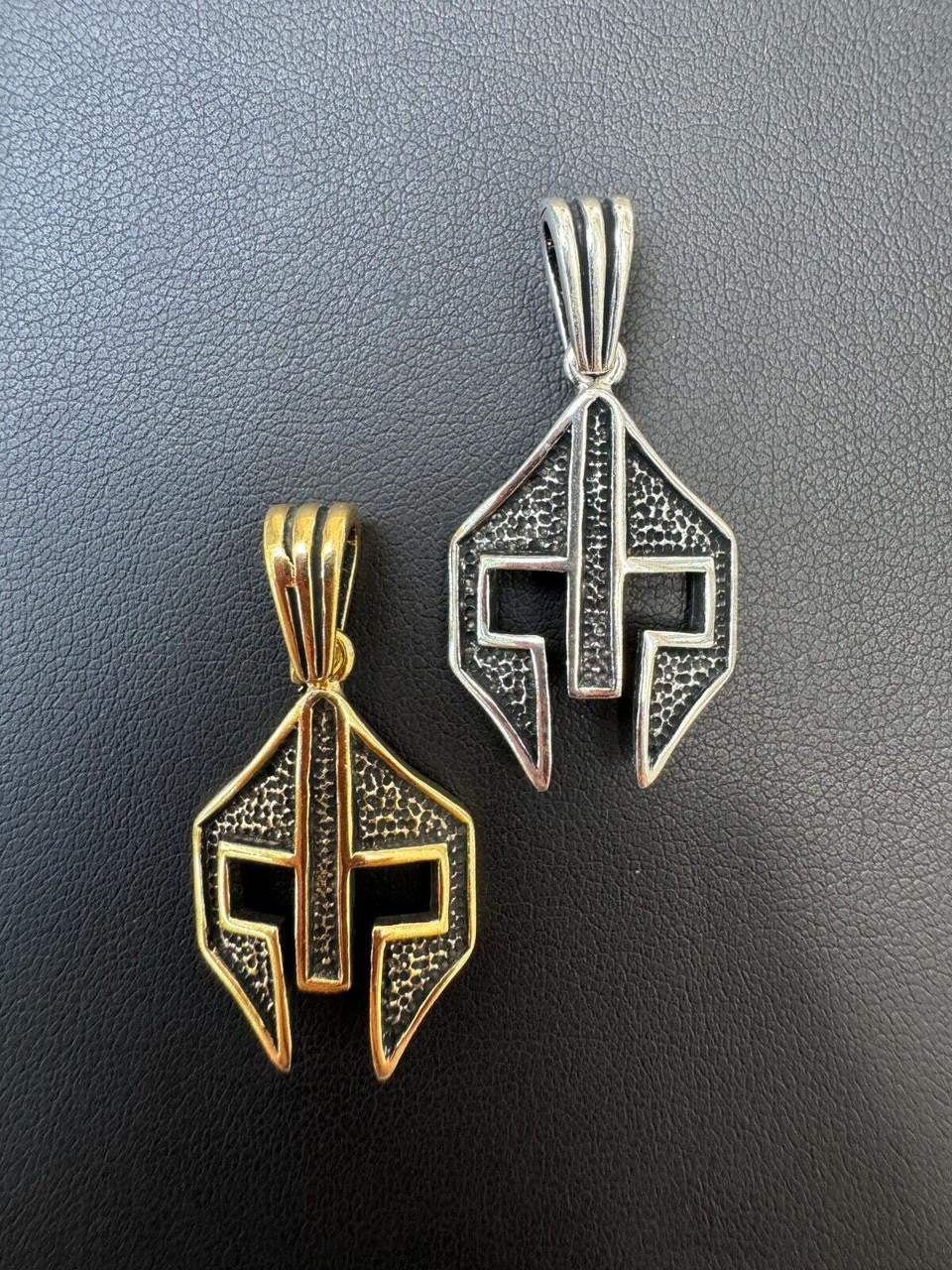 Spartan Gladiator Helmet Pendant - 14k Gold Vermeil Or Oxidized 925 Silver - Small 1.5"