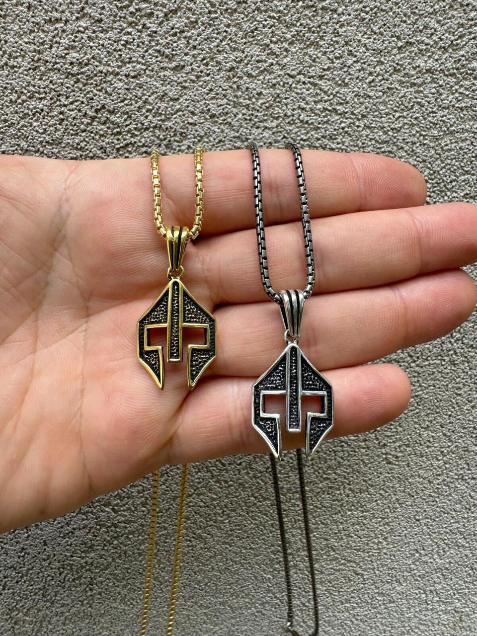 Spartan Gladiator Helmet Pendant - 14k Gold Vermeil Or Oxidized 925 Silver - Small 1.5"