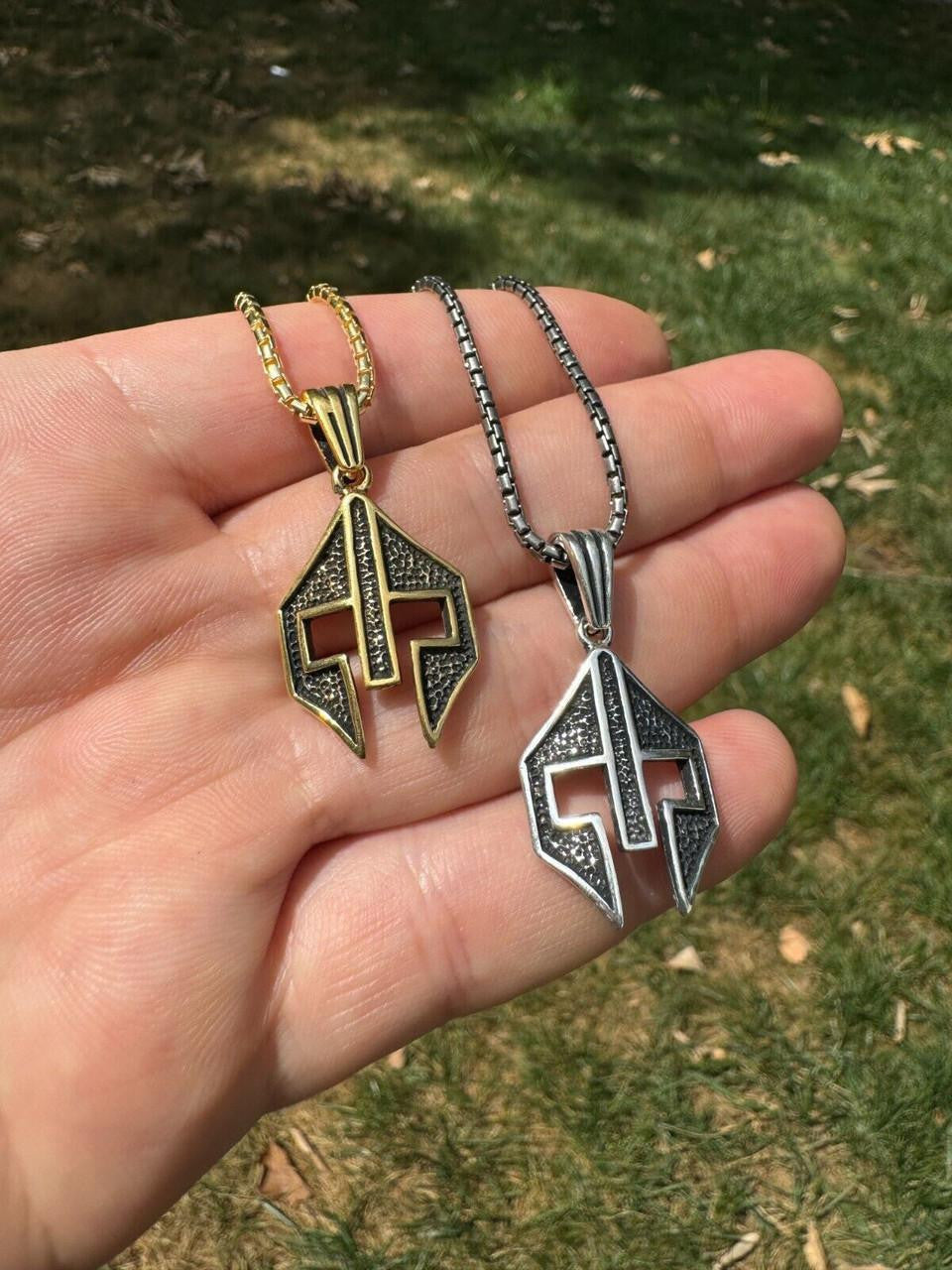 Spartan Gladiator Helmet Pendant - 14k Gold Vermeil Or Oxidized 925 Silver - Small 1.5"