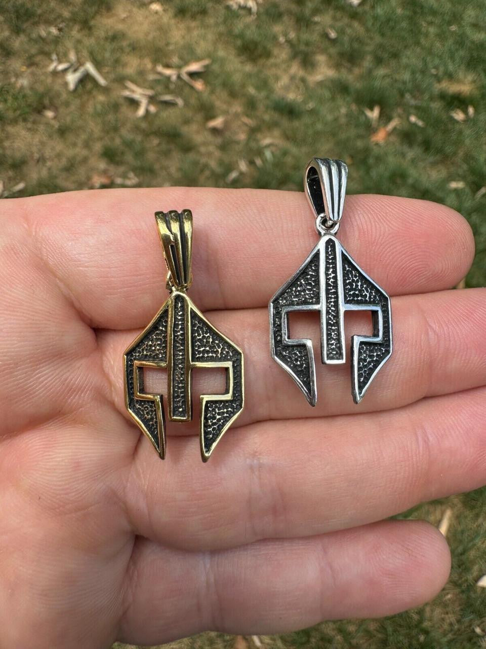 Spartan Gladiator Helmet Pendant - 14k Gold Vermeil Or Oxidized 925 Silver - Small 1.5"