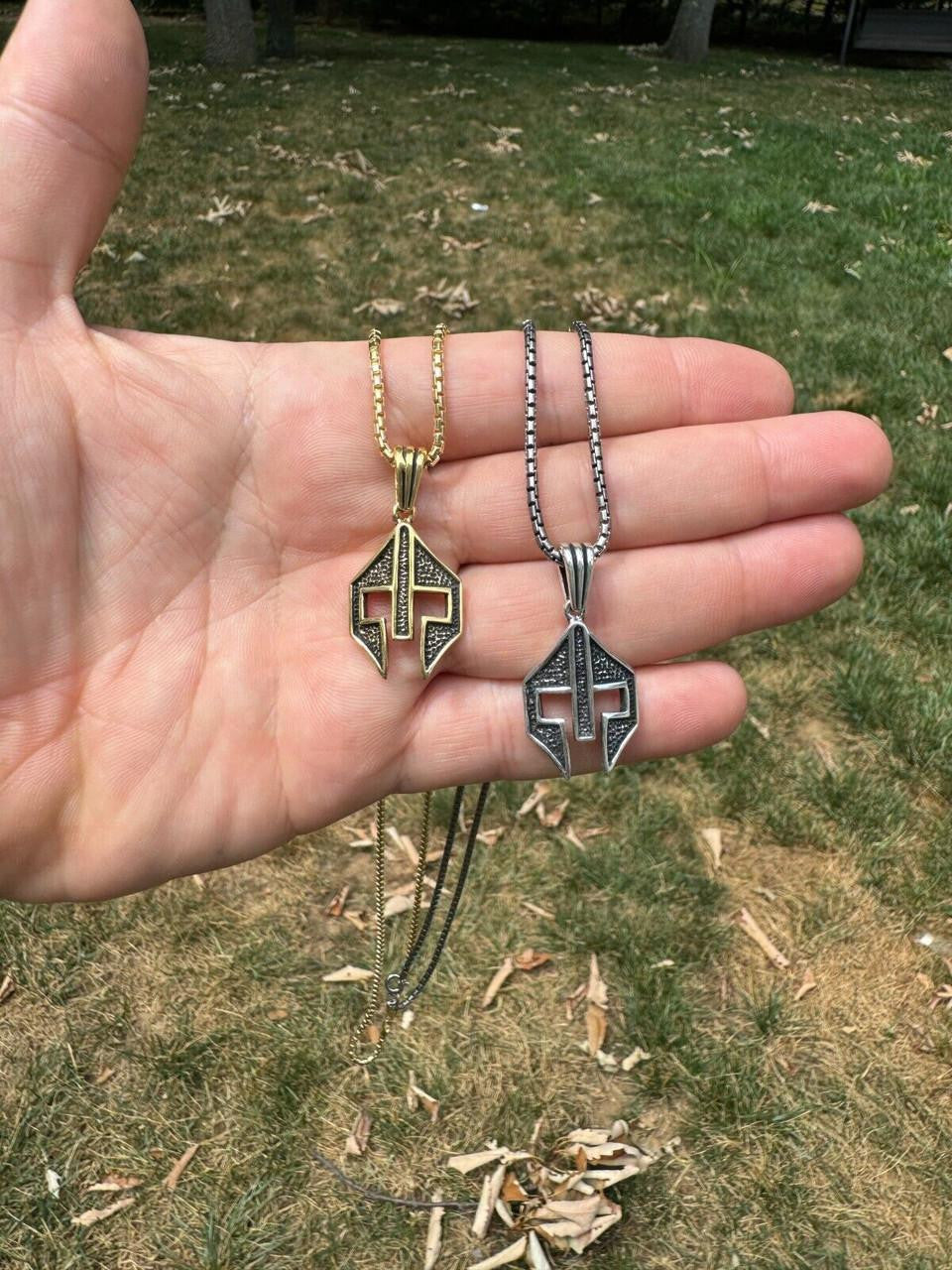 Spartan Gladiator Helmet Pendant - 14k Gold Vermeil Or Oxidized 925 Silver - Small 1.5"