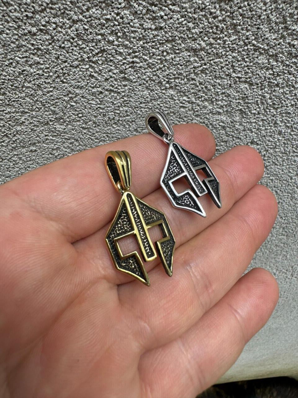 Spartan Gladiator Helmet Pendant - 14k Gold Vermeil Or Oxidized 925 Silver - Small 1.5"
