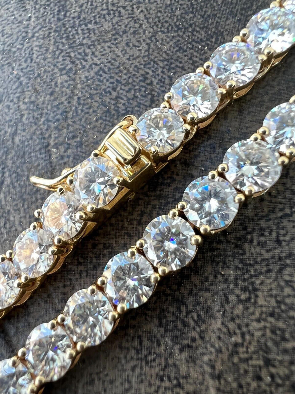 MOISSANITE #1 BESTSELLER Tennis Chain Necklace Or Bracelet Iced Out - 10k Yellow Gold - 2mm-5mm - 6"-30"