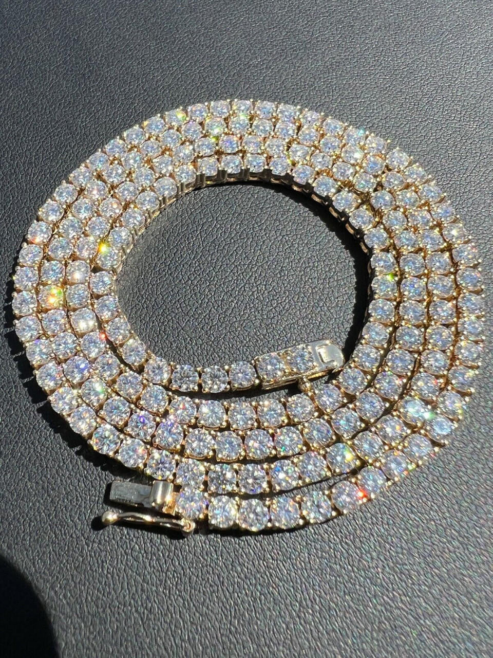 MOISSANITE #1 BESTSELLER Tennis Chain Necklace Or Bracelet Iced Out - 10k Yellow Gold - 2mm-5mm - 6"-30"