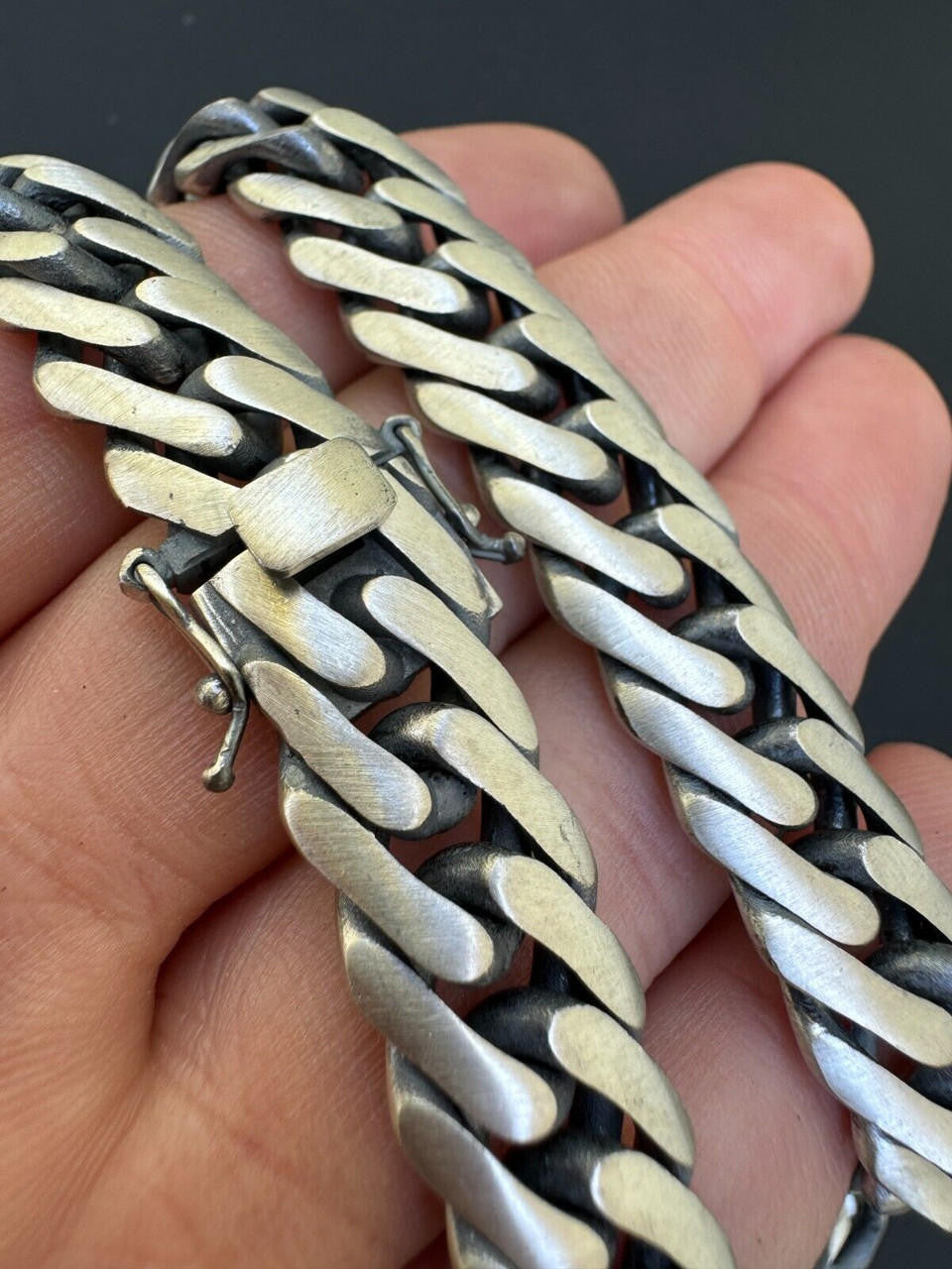 Double Curb Cuban Link Chain Necklace Or Bracelet - Oxidized 925 Sterling Silver - 7"-30" - 12mm
