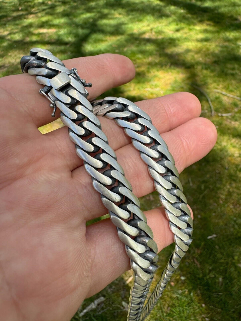 Double Curb Cuban Link Chain Necklace Or Bracelet - Oxidized 925 Sterling Silver - 7"-30" - 12mm