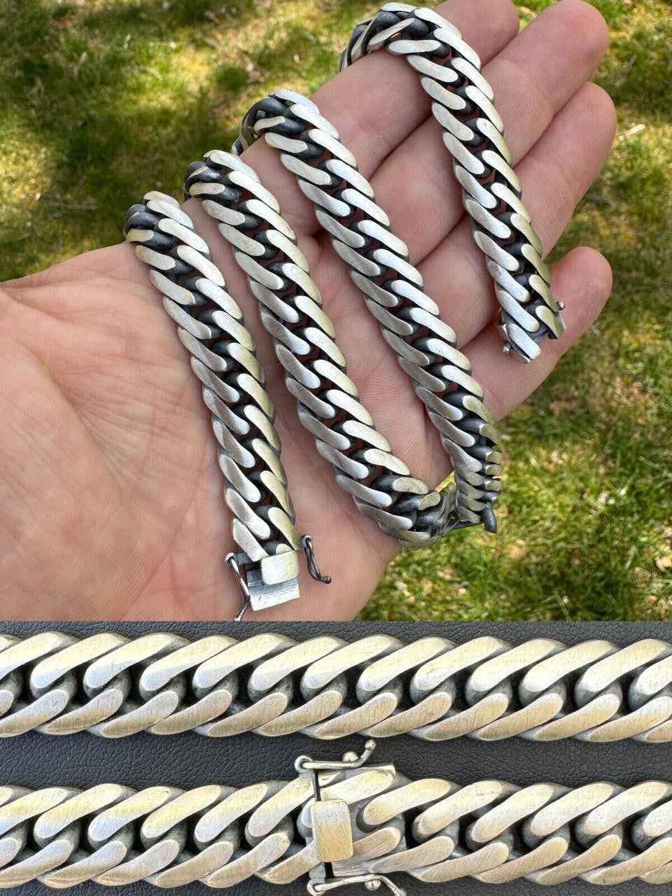 Double Curb Cuban Link Chain Necklace Or Bracelet - Oxidized 925 Sterling Silver - 7"-30" - 12mm