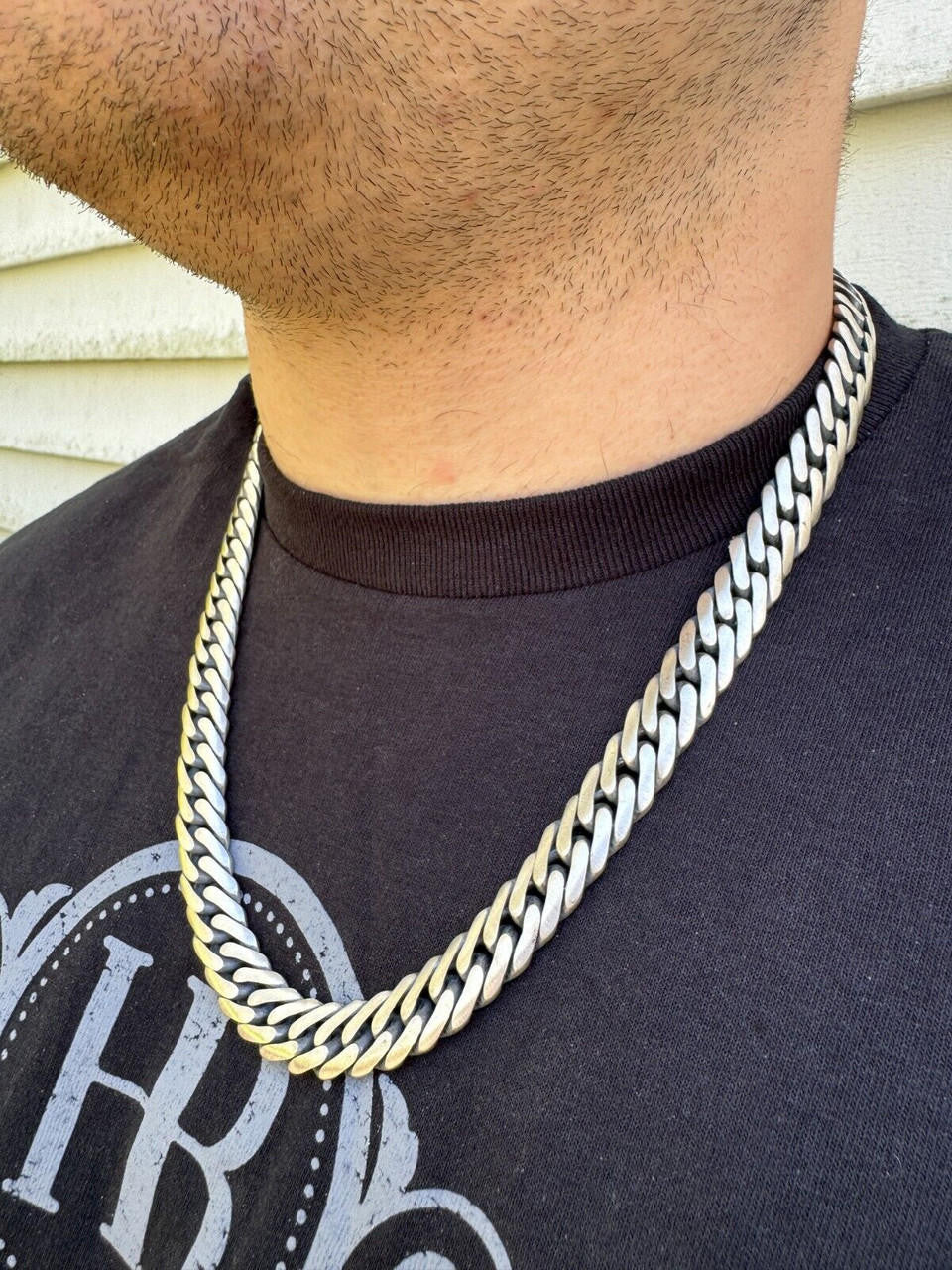 Double Curb Cuban Link Chain Necklace Or Bracelet - Oxidized 925 Sterling Silver - 7"-30" - 12mm