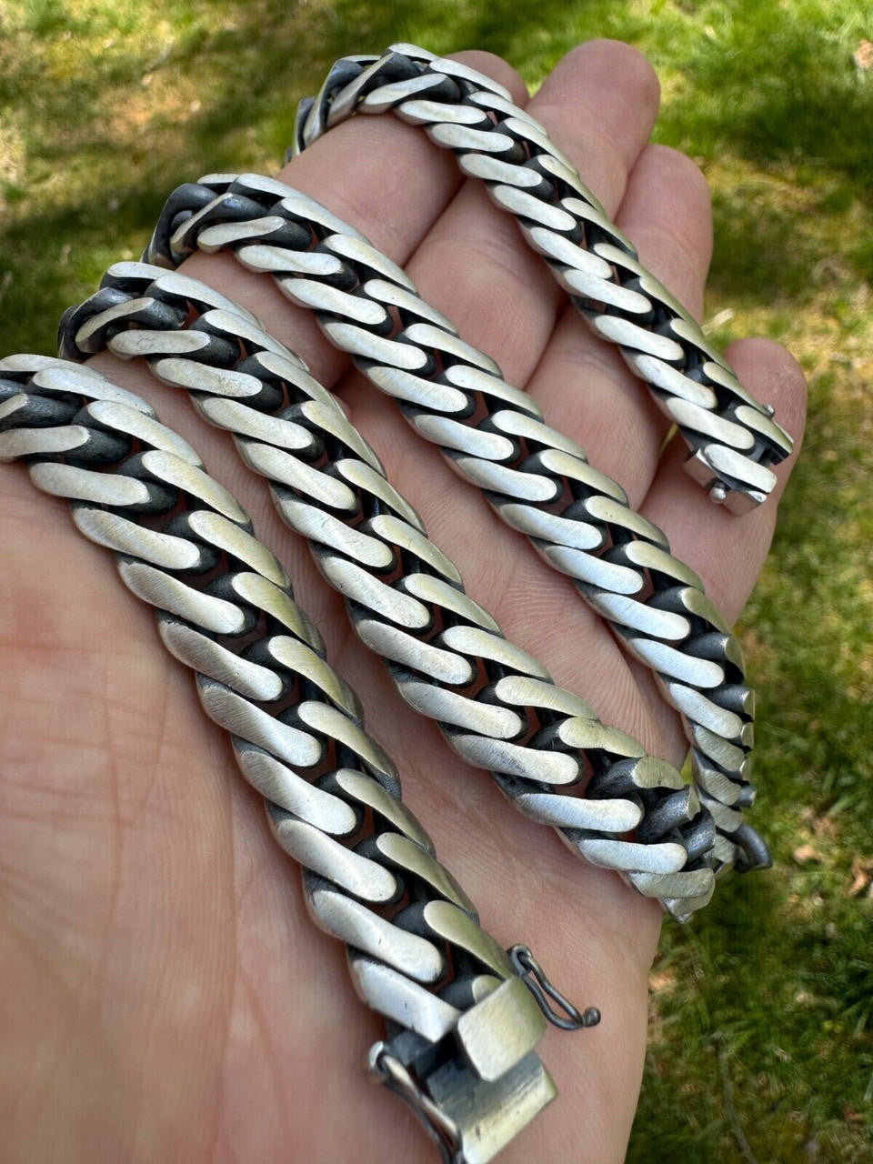 Double Curb Cuban Link Chain Necklace Or Bracelet - Oxidized 925 Sterling Silver - 7"-30" - 12mm