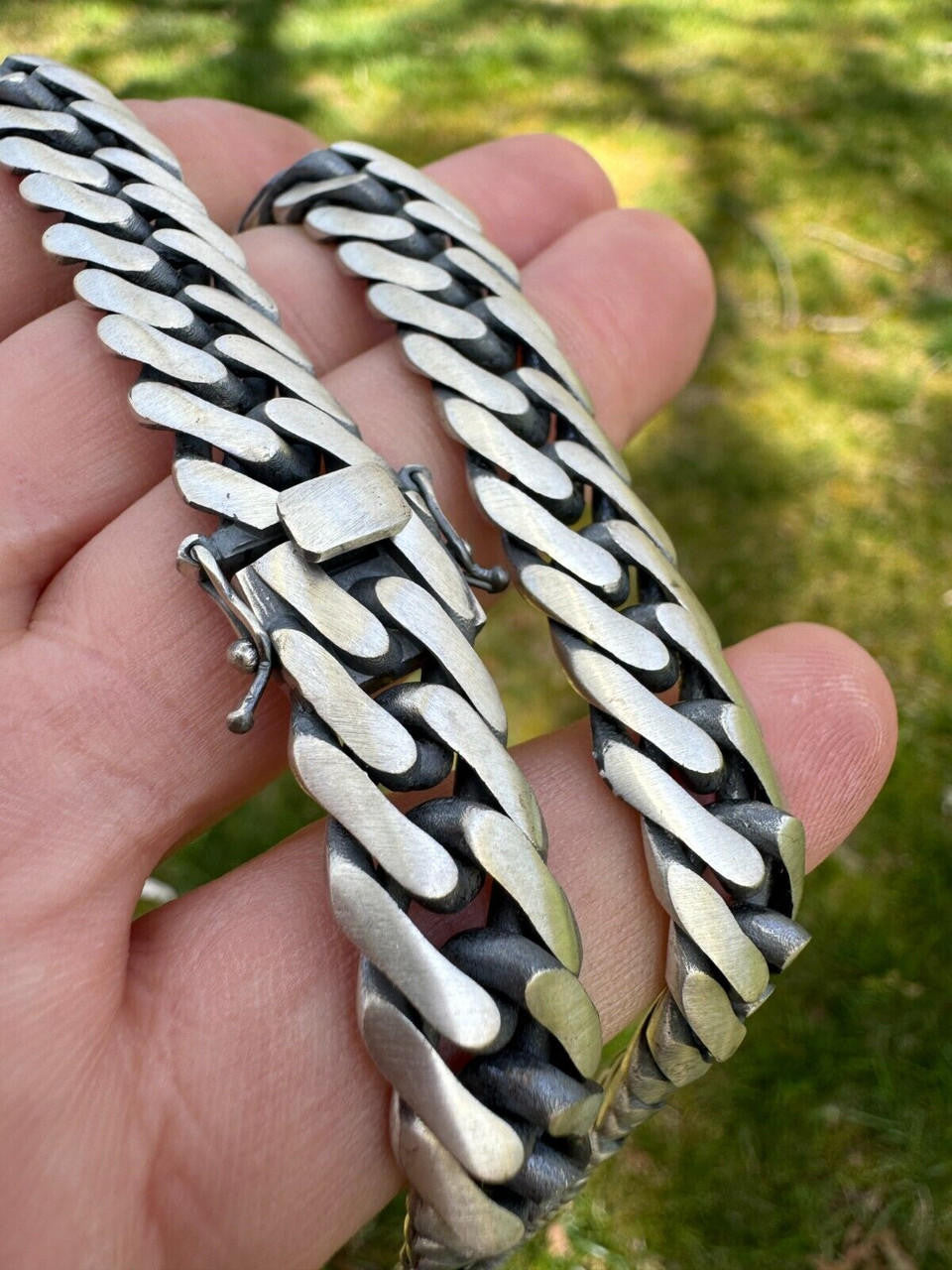 Double Curb Cuban Link Chain Necklace Or Bracelet - Oxidized 925 Sterling Silver - 7"-30" - 12mm