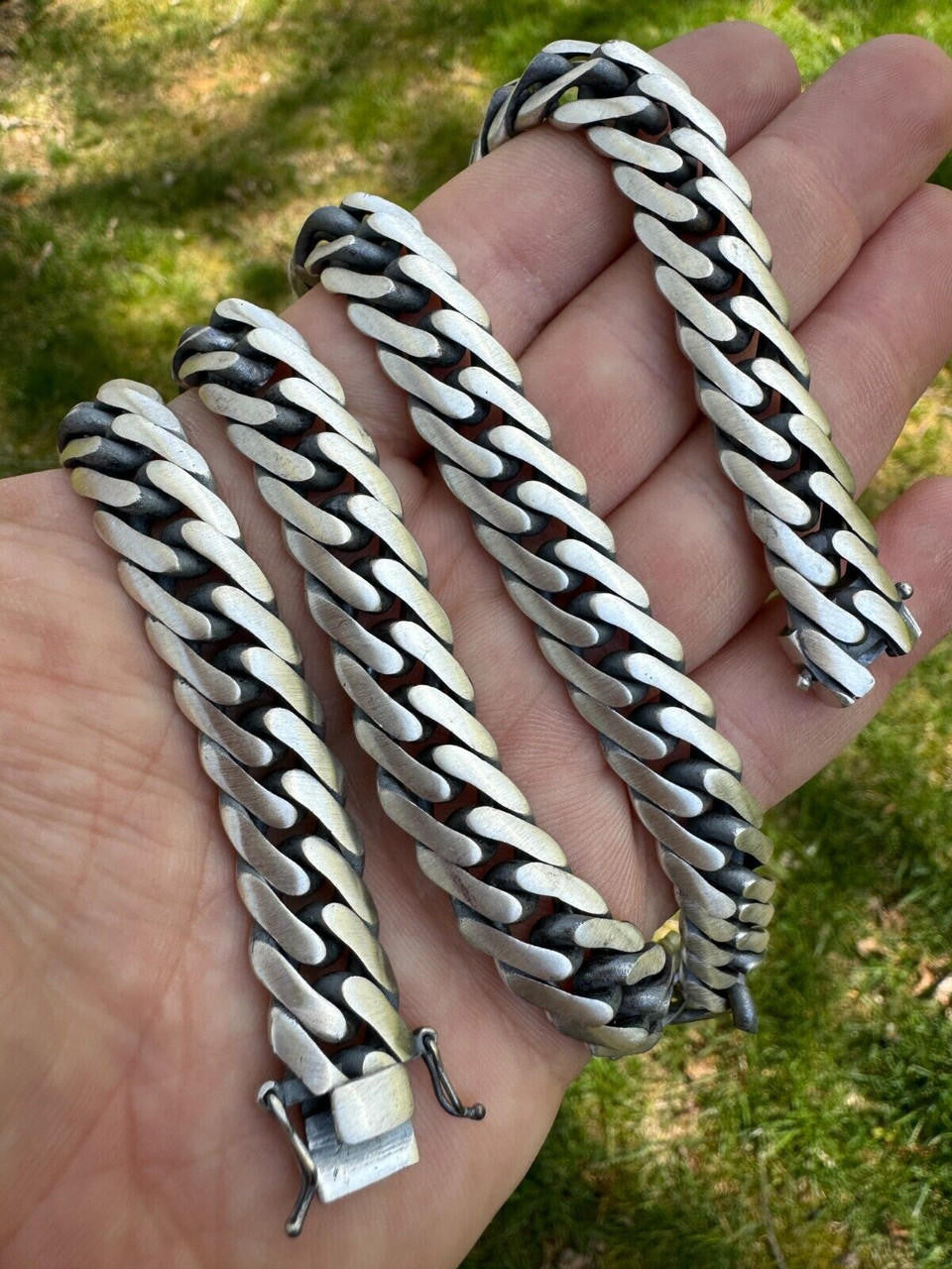 Double Curb Cuban Link Chain Necklace Or Bracelet - Oxidized 925 Sterling Silver - 7"-30" - 12mm