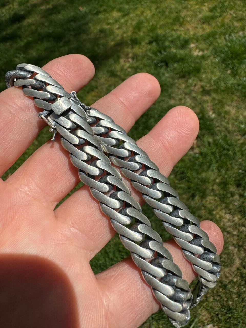 Double Curb Cuban Link Chain Necklace Or Bracelet - Oxidized 925 Sterling Silver - 7"-30" - 12mm