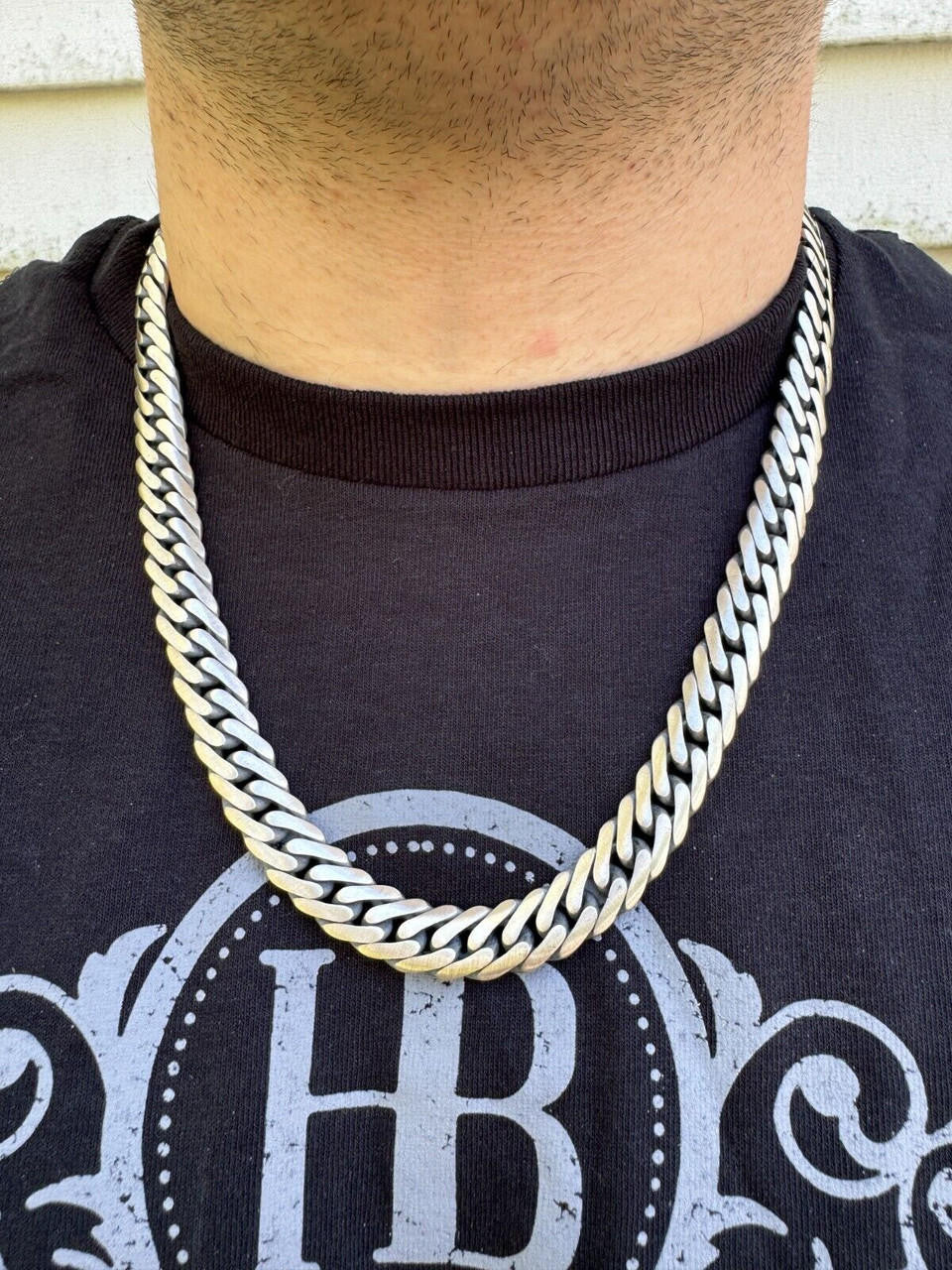 Double Curb Cuban Link Chain Necklace Or Bracelet - Oxidized 925 Sterling Silver - 7"-30" - 12mm