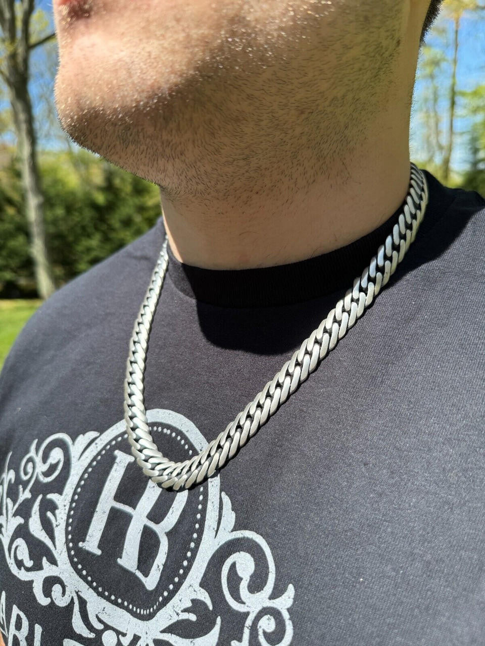 Double Curb Cuban Link Chain Necklace Or Bracelet - Oxidized 925 Sterling Silver - 7"-30" - 12mm