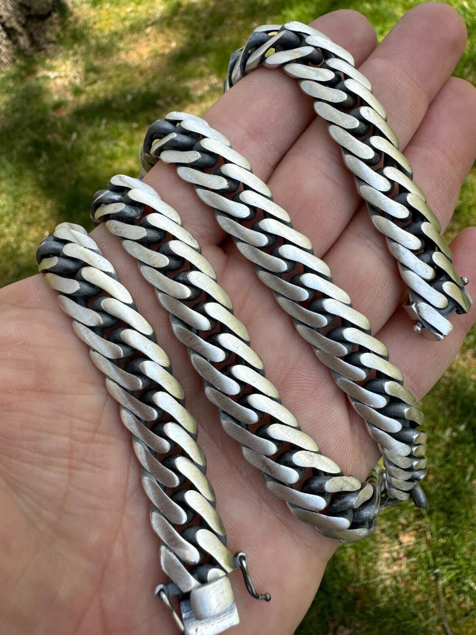 Double Curb Cuban Link Chain Necklace Or Bracelet - Oxidized 925 Sterling Silver - 7"-30" - 12mm