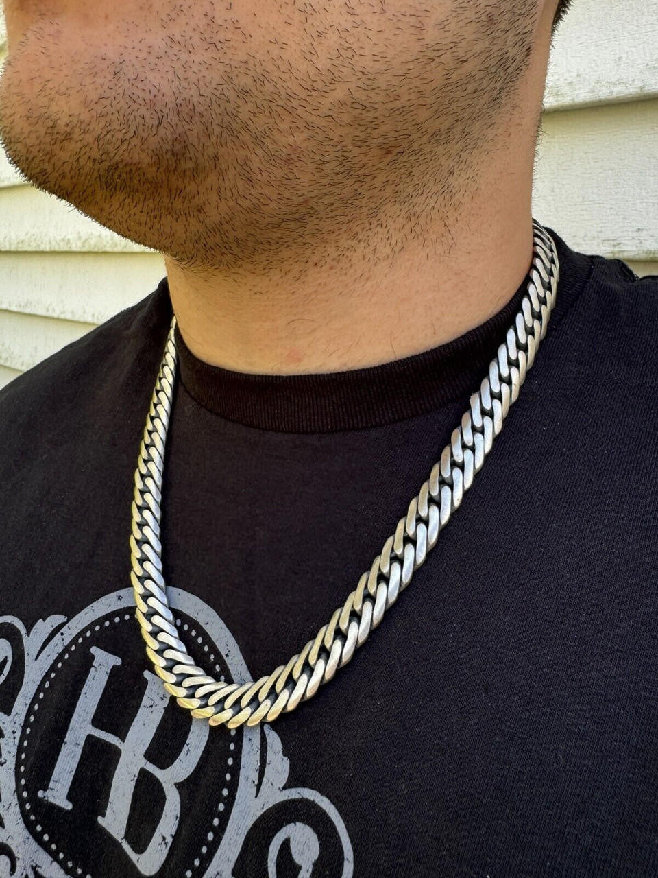 Double Curb Cuban Link Chain Necklace Or Bracelet - Oxidized 925 Sterling Silver - 7"-30" - 12mm