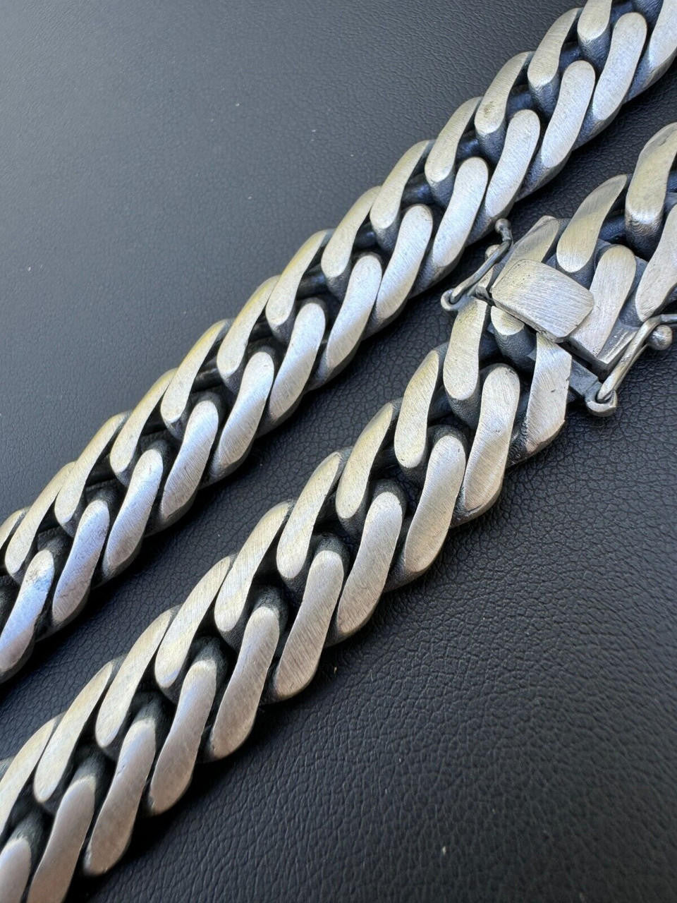 Double Curb Cuban Link Chain Necklace Or Bracelet - Oxidized 925 Sterling Silver - 7"-30" - 12mm