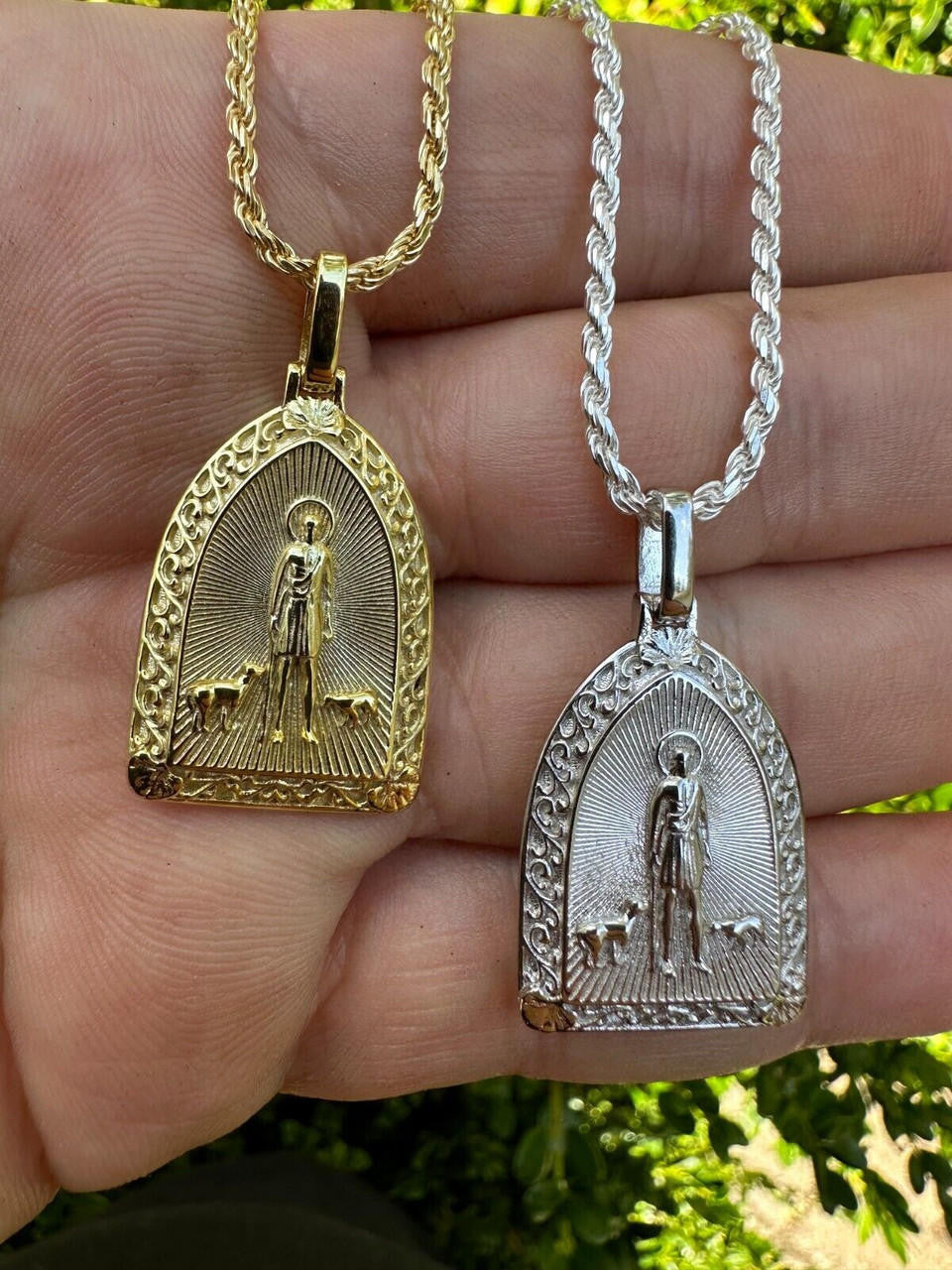St Lazarus Plain Medallion Pendant - 14k Gold Vermeil Or 925 Silver - Small 1.25"
