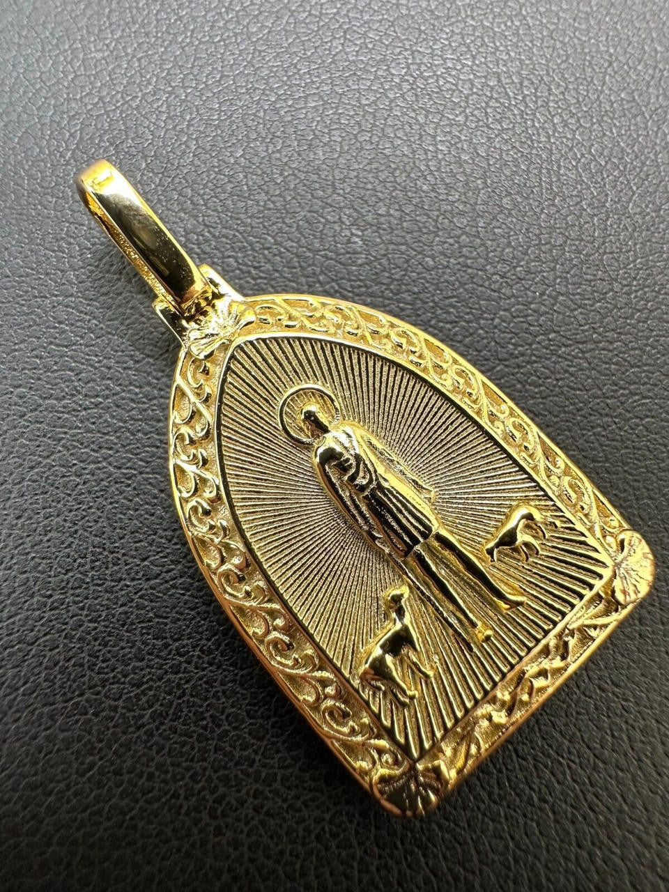 St Lazarus Plain Medallion Pendant - 14k Gold Vermeil Or 925 Silver - Small 1.25"
