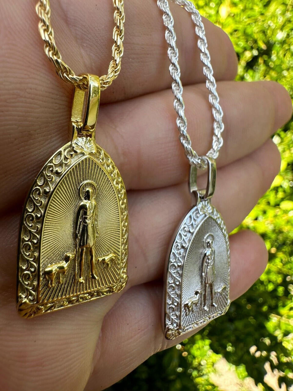St Lazarus Plain Medallion Pendant - 14k Gold Vermeil Or 925 Silver - Small 1.25"