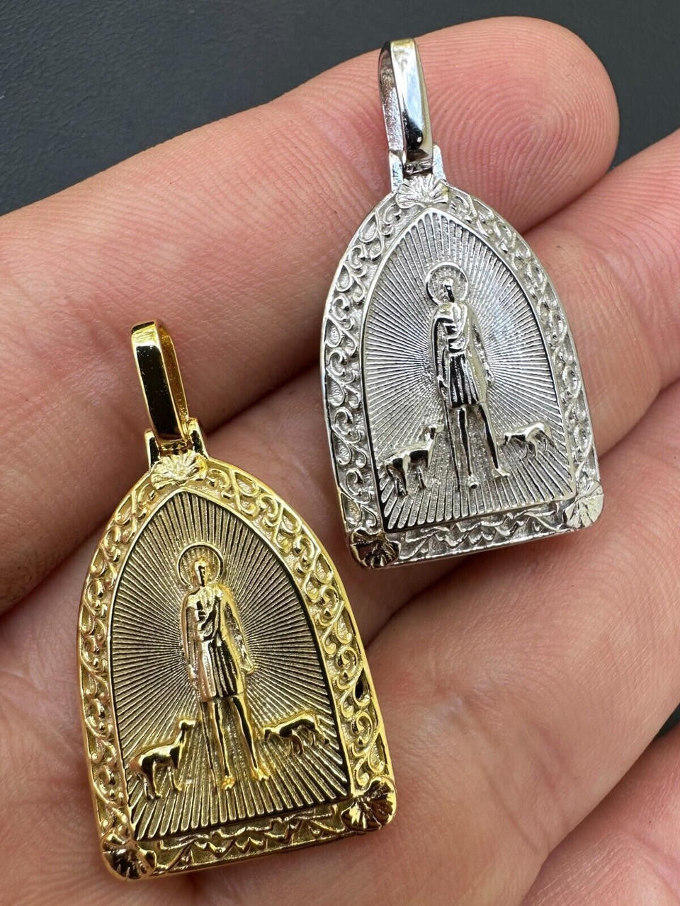 St Lazarus Plain Medallion Pendant - 14k Gold Vermeil Or 925 Silver - Small 1.25"