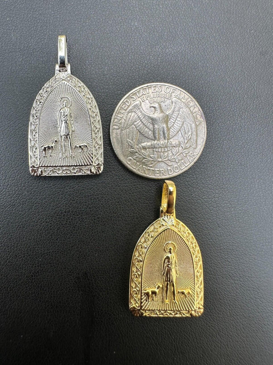 St Lazarus Plain Medallion Pendant - 14k Gold Vermeil Or 925 Silver - Small 1.25"
