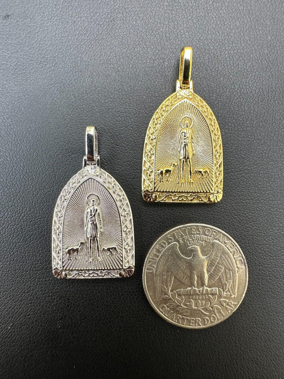 St Lazarus Plain Medallion Pendant - 14k Gold Vermeil Or 925 Silver - Small 1.25"