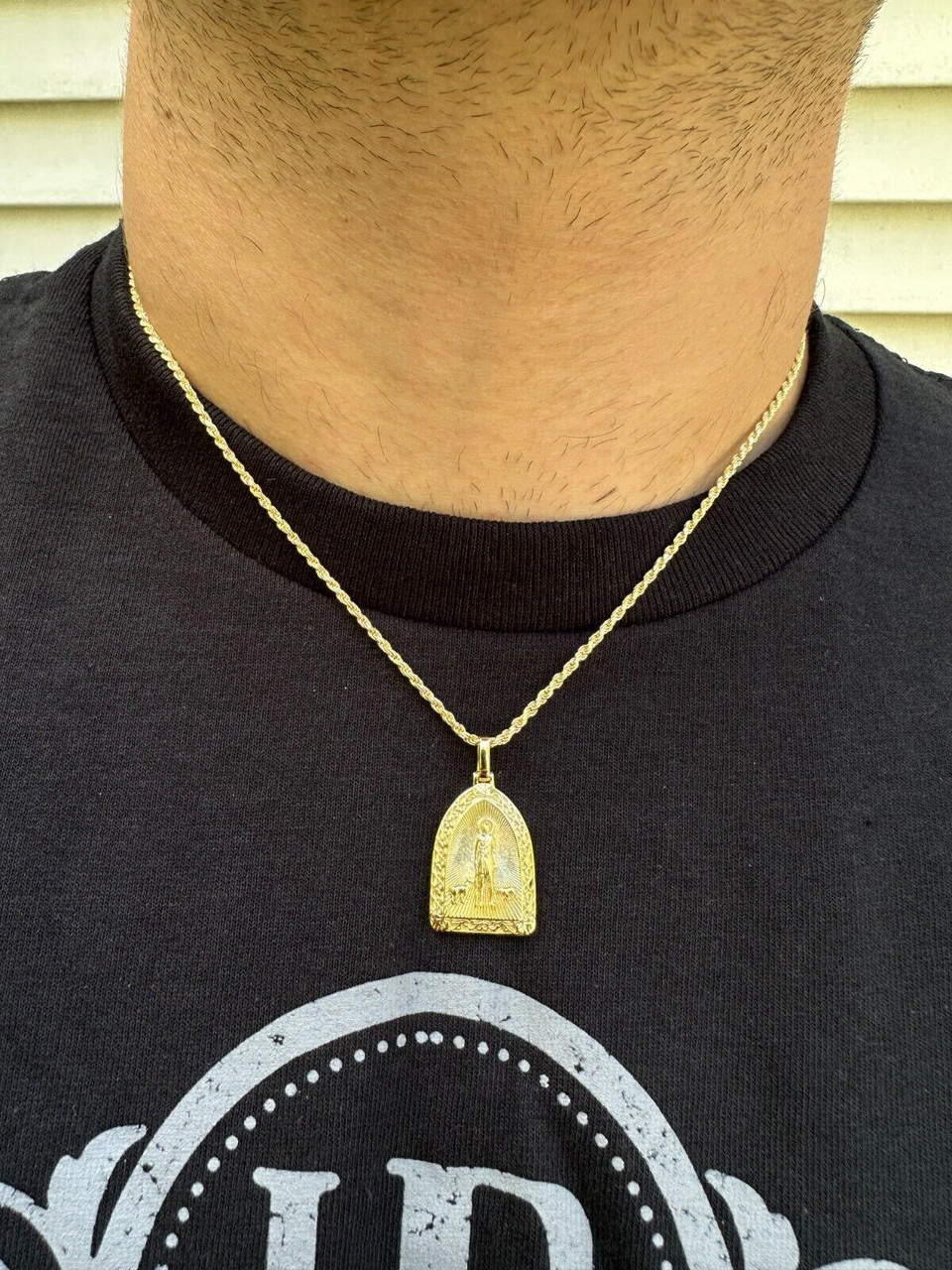 St Lazarus Plain Medallion Pendant - 14k Gold Vermeil Or 925 Silver - Small 1.25"
