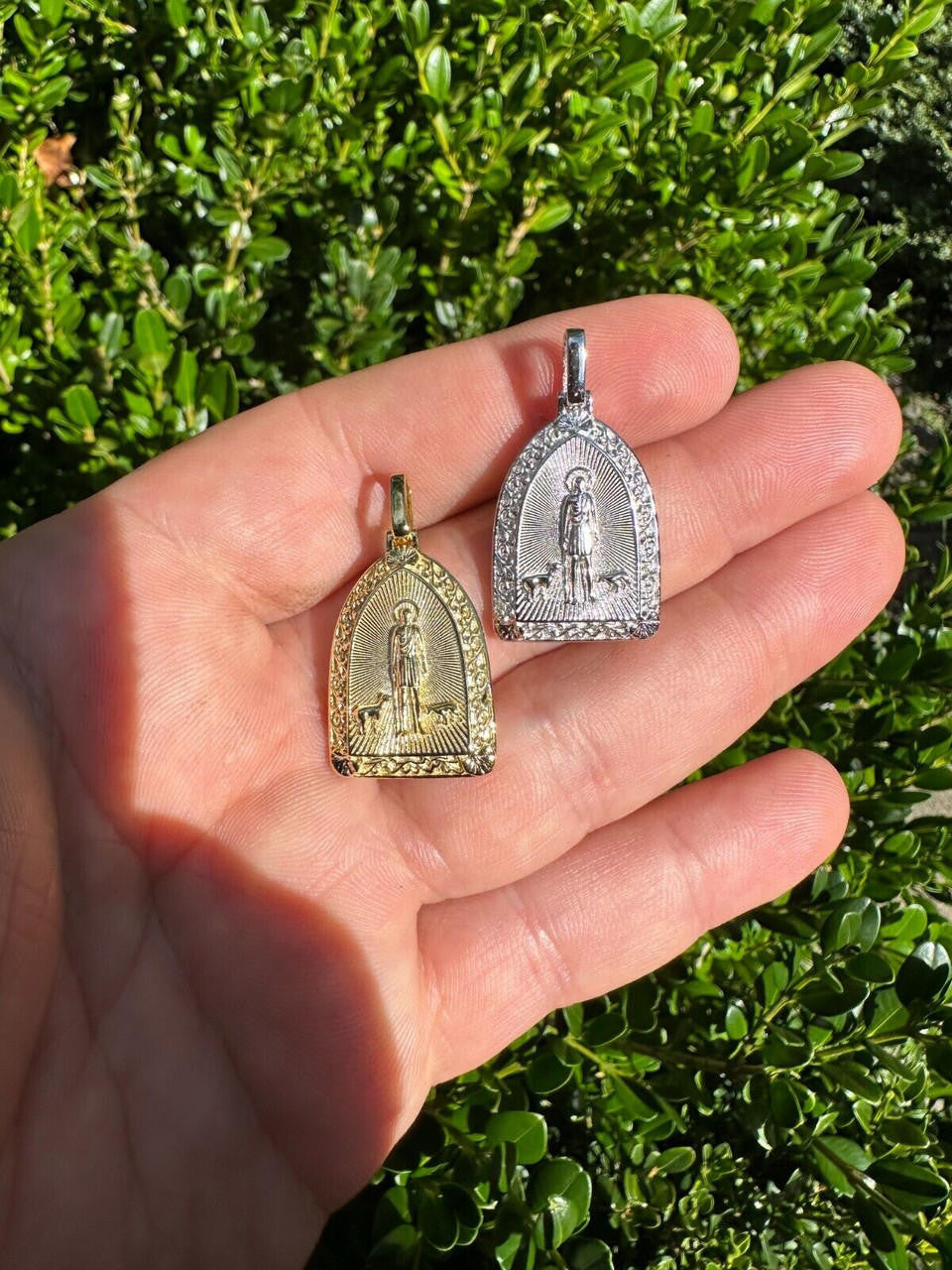 St Lazarus Plain Medallion Pendant - 14k Gold Vermeil Or 925 Silver - Small 1.25"
