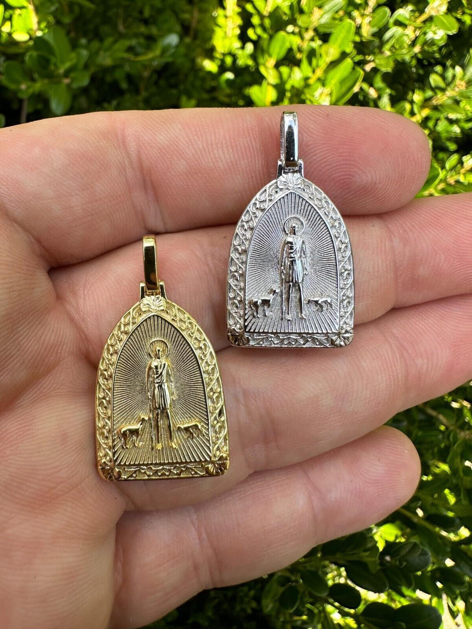 St Lazarus Plain Medallion Pendant - 14k Gold Vermeil Or 925 Silver - Small 1.25"