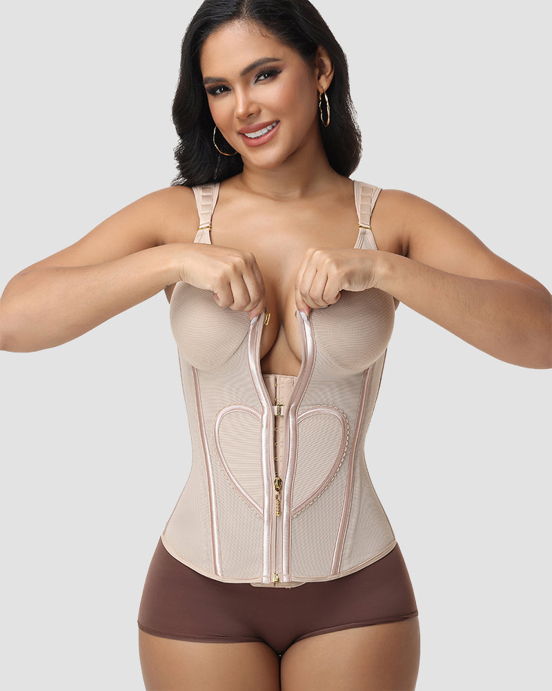 Faja Colombiana con Estampado de Corazones y Tirantes Anchos