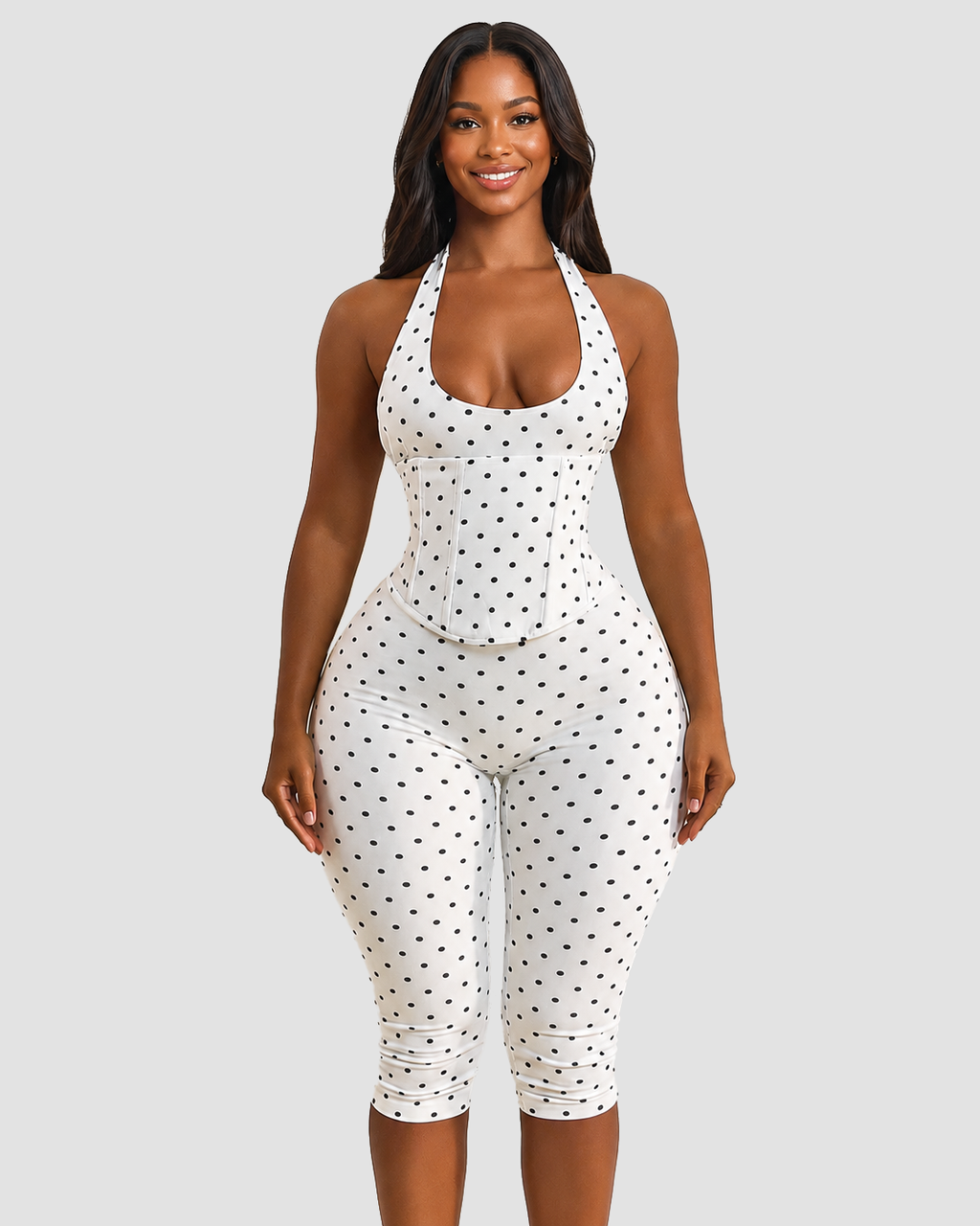 Conjunto Mono Capri de Lunares con Corsé Moldeador – Efecto Reloj de Arena