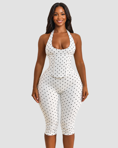 Conjunto Mono Capri de Lunares con Corsé Moldeador – Efecto Reloj de Arena