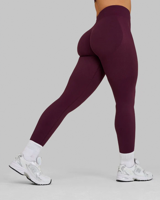 Leggings Ribbed Scrunch Mid Waist — Ciruela