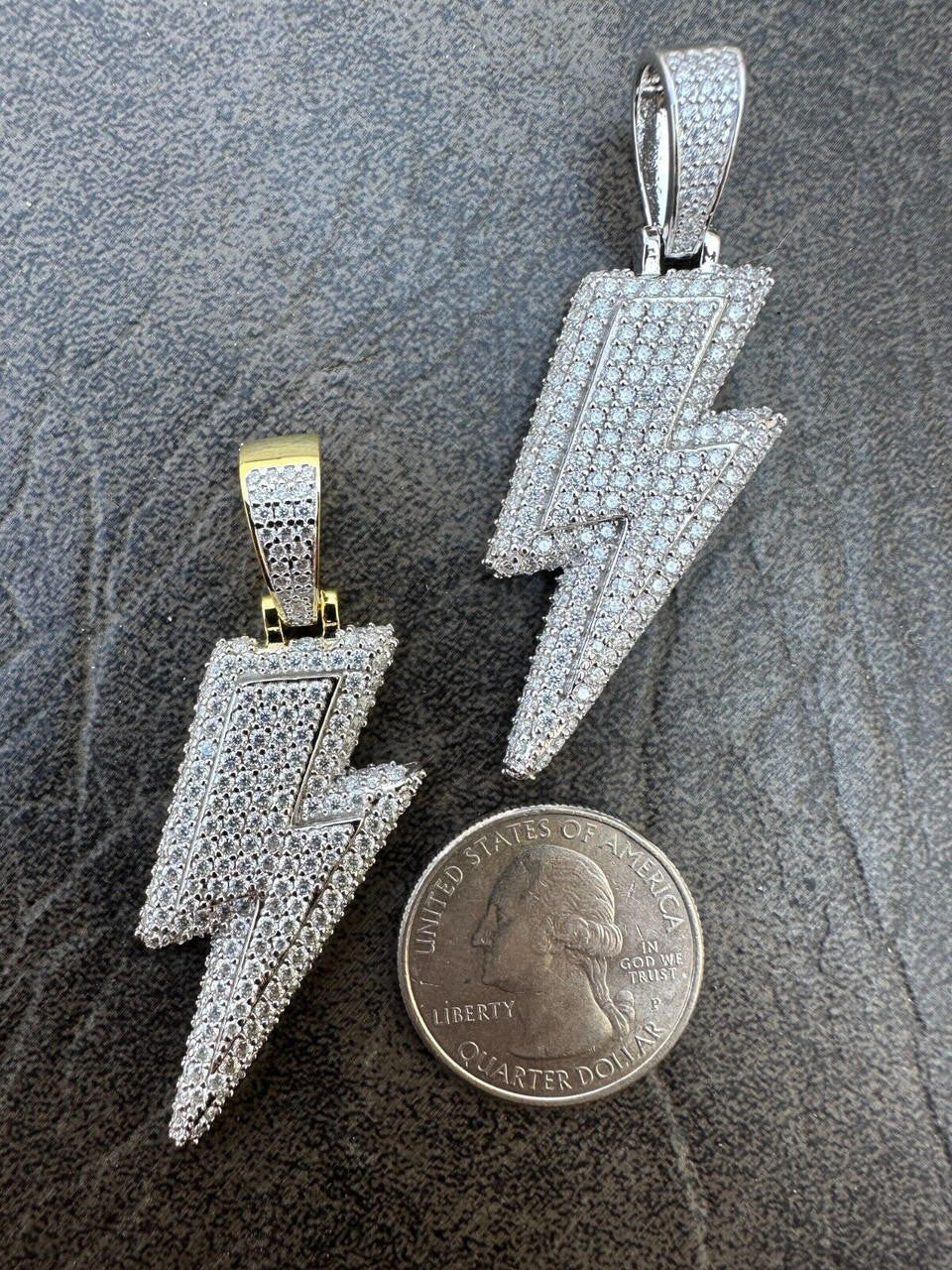 MOISSANITE Lightning Bolt Pendant - 14k Gold Vermeil Or 925 Silver - Medium 2"