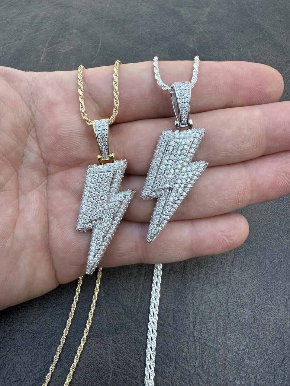 MOISSANITE Lightning Bolt Pendant - 14k Gold Vermeil Or 925 Silver - Medium 2"