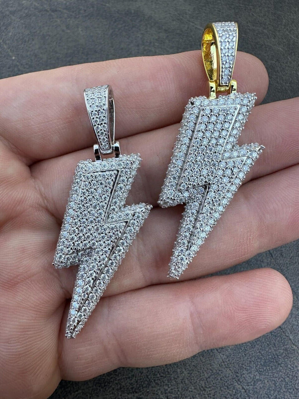 MOISSANITE Lightning Bolt Pendant - 14k Gold Vermeil Or 925 Silver - Medium 2"